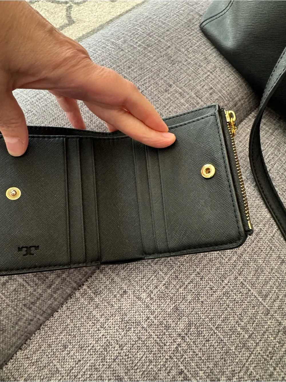 Tory Burch Black Leather Tote Bag & Wallet Set